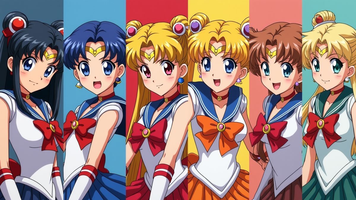 Evolutie van Sailor Moon personages in moderne anime stijl.