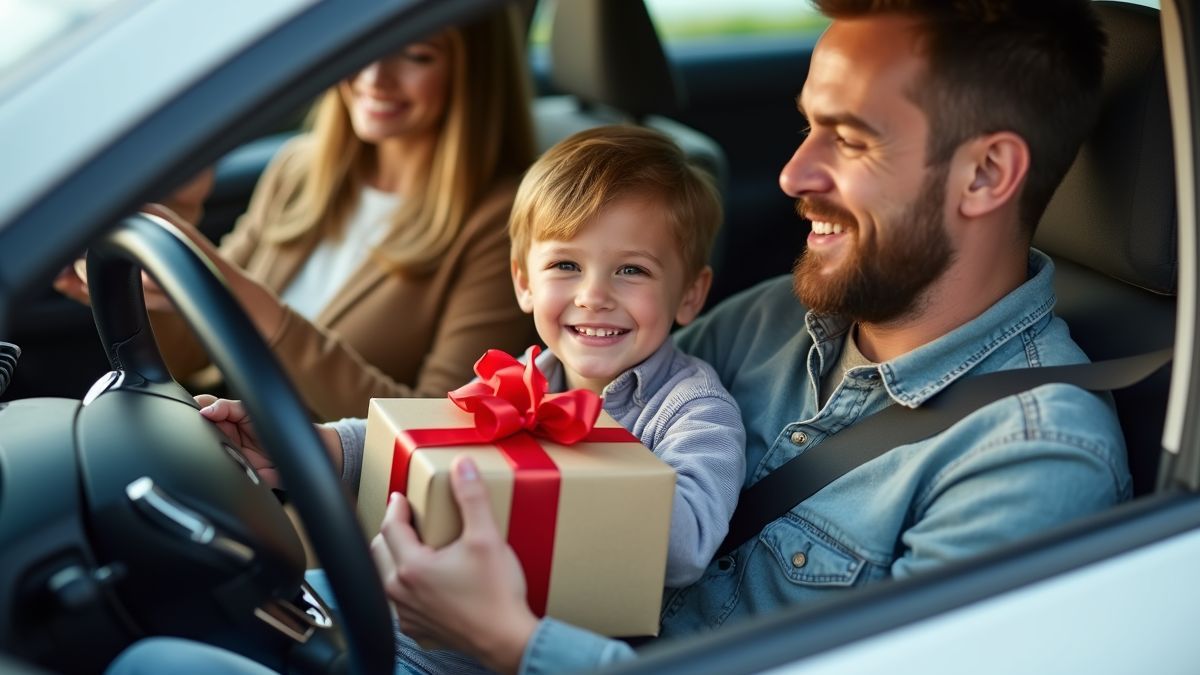 Familie geeft cadeaus aan een rijinstructeur