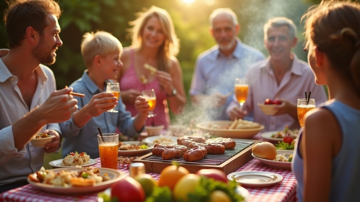 Familie geniet van een barbecue op de Onafhankelijkheidsdag.