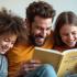 Familie leest een grappig boek