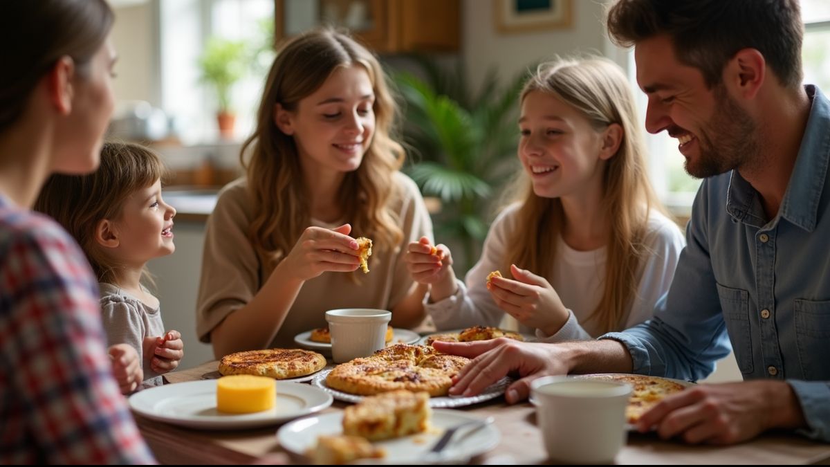 Families genieten van een ontbijt met traditionele Welshe cakes