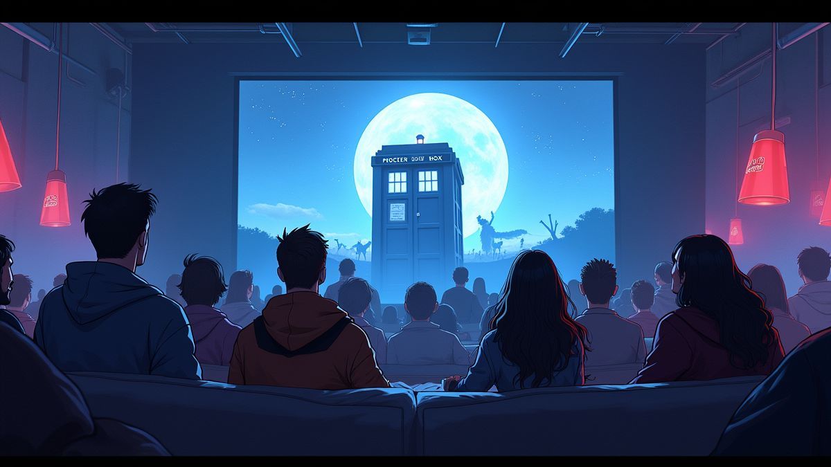 Fans die kijken naar afleveringen van Doctor Who tijdens Onmogelijke Astronaut Dag.