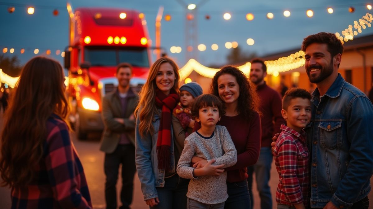 Feestelijke gemeenschapsbijeenkomst met truckers en gezinnen