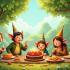 Feestelijke viering van Hobbit Dag met hobbits en natuurlijk voedsel.