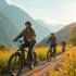 Fietsers op elektrische fietsen in een schilderachtig landschap