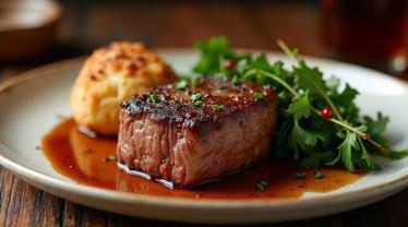 Filet mignon steak met bijgerechten op een mooi bord