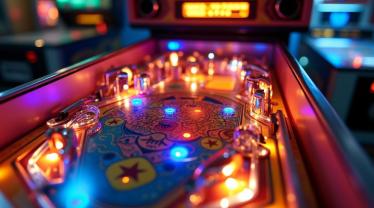 Flipperkast met felle lichten en flippers in actie