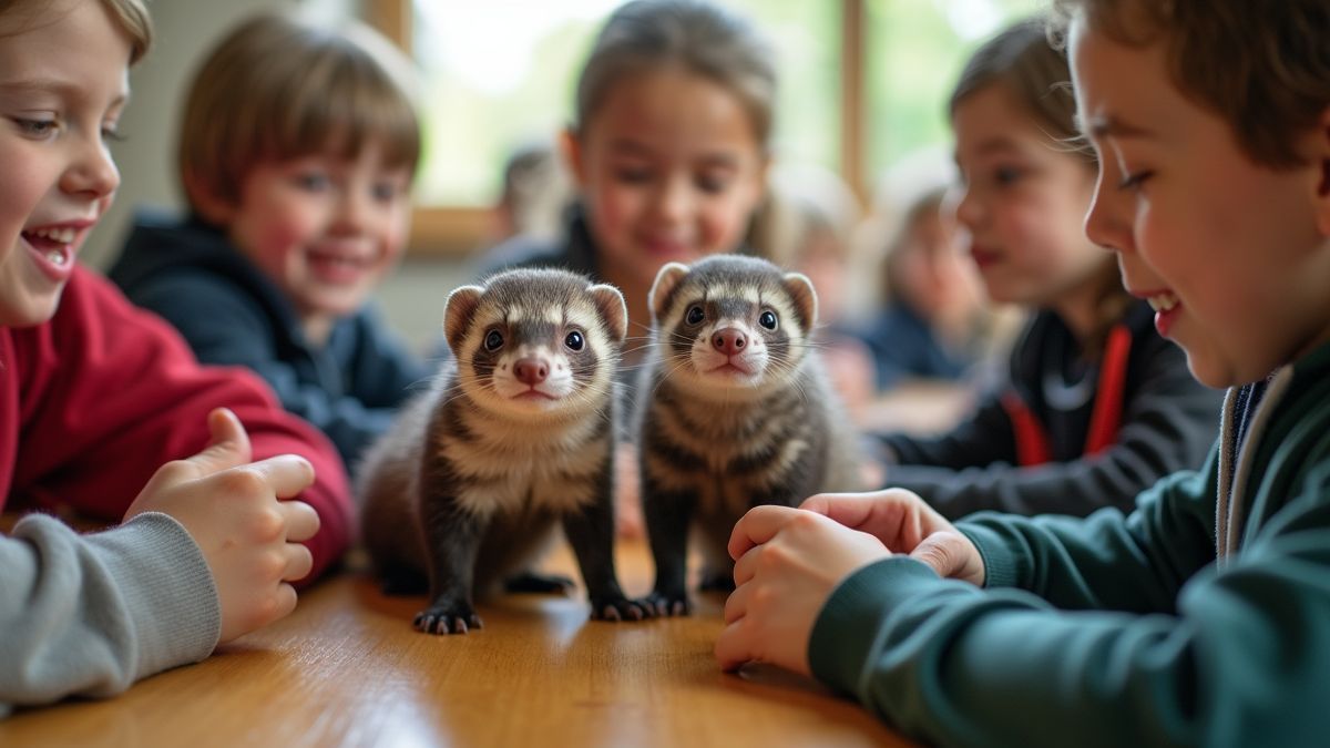 Fretten die met schoolkinderen spelen