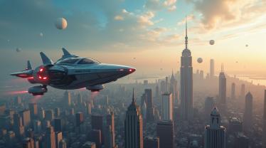 Futuristische stad met vliegende auto's