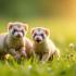 Gelukkige fretten die spelen in een grasveld