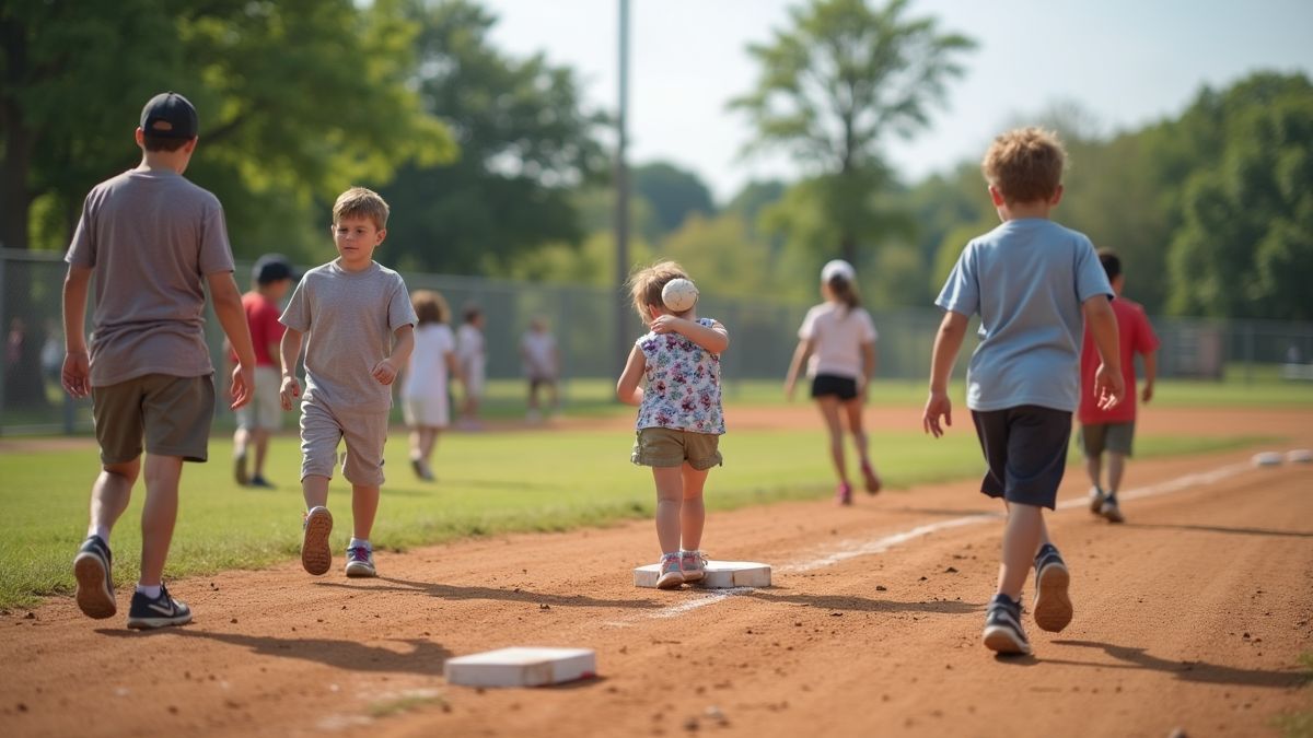 Gemeenschapsevenement met baseballspelers en families