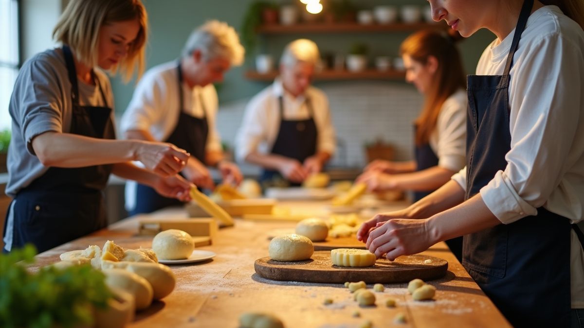 Gemeenschapskeuken waar mensen met Parmigiano Reggiano koken