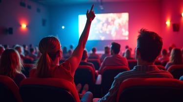 Gezellige bioscoop vol enthousiaste kijkers.