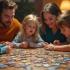 Gezellige familie rondom een tafel met puzzels