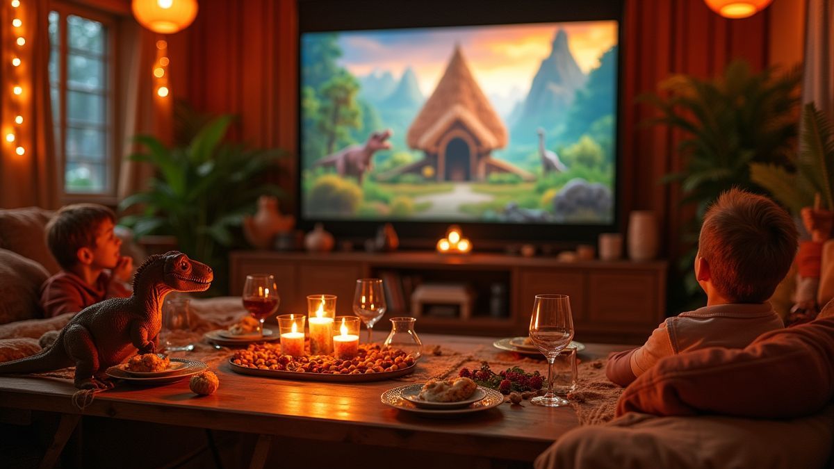Gezellige filmmoment met dinosaurusthema