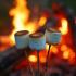 Gezellige kampvuurscene met geroosterde marshmallows op stokken