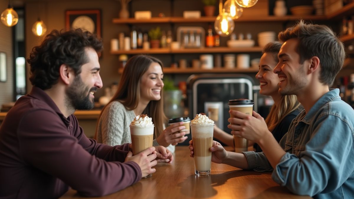 Gezellige koffiebar met klanten die genieten van milkshakes