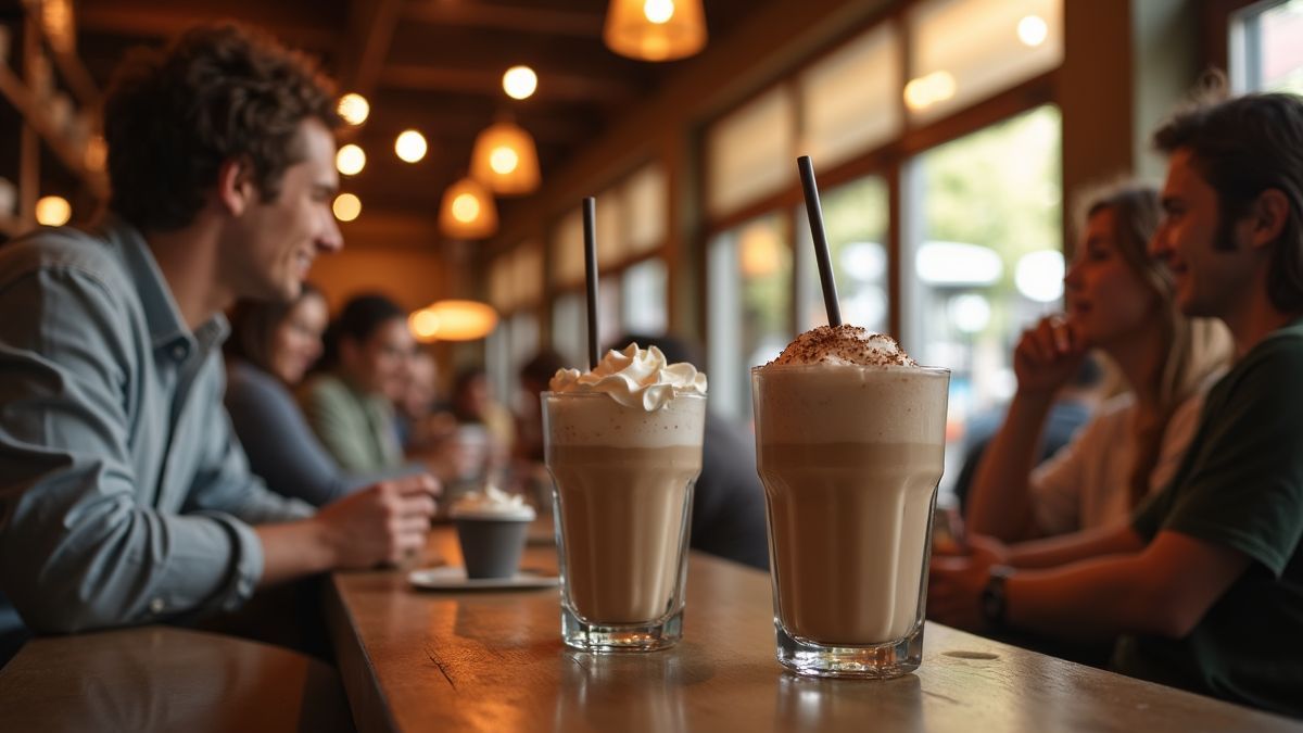 Gezellige koffiebar met klanten die genieten van milkshakes.