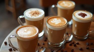 Gezellige koffiebijeenkomst met verschillende soorten café au lait