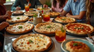 Gezelligheid rondom een tafel vol verschillende soorten Khachapuri
