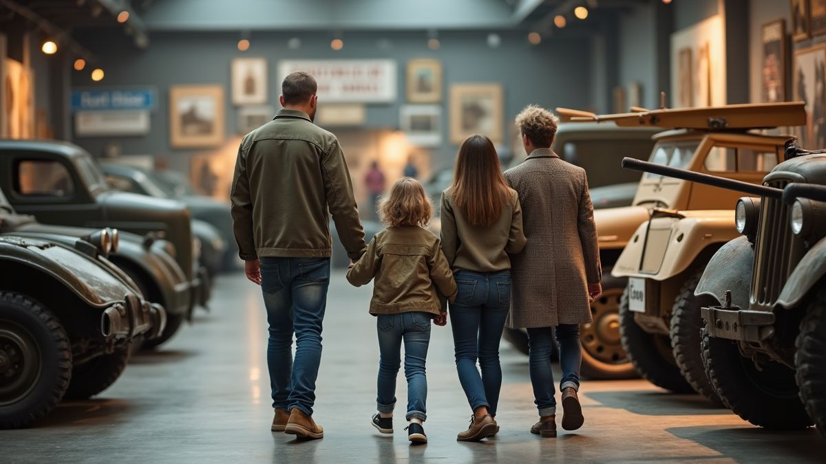 Gezin bezoekt militair museum.