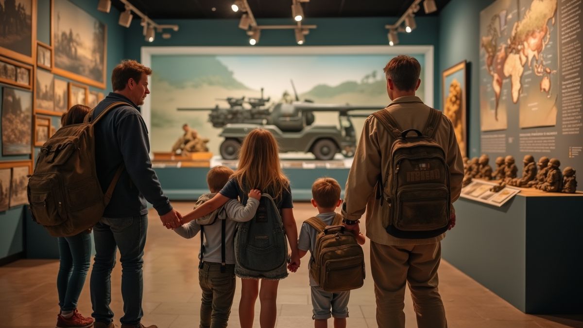 Gezin bezoekt militair museum.