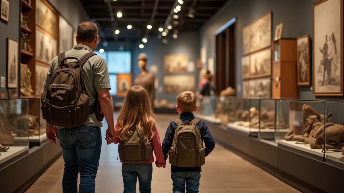 Gezin bezoekt militair museum.
