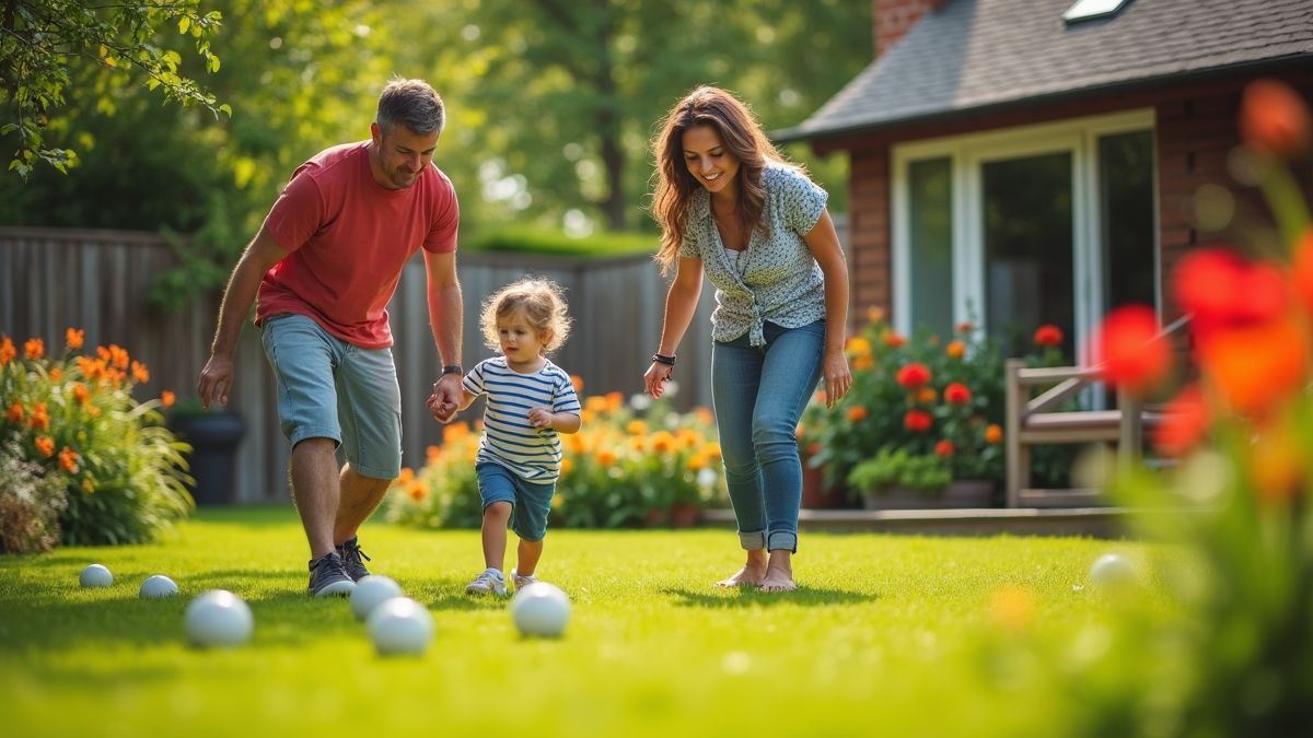 Gezin dat croquet speelt in de achtertuin