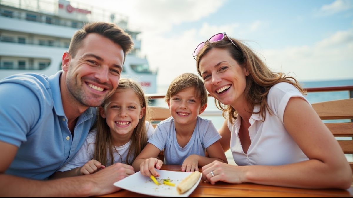 Gezin geniet van activiteiten aan boord van een cruiseschip