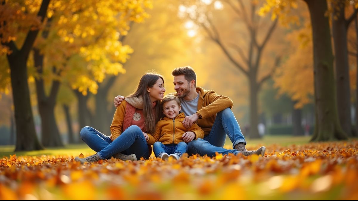 Gezin geniet van een herfstpicknick in park
