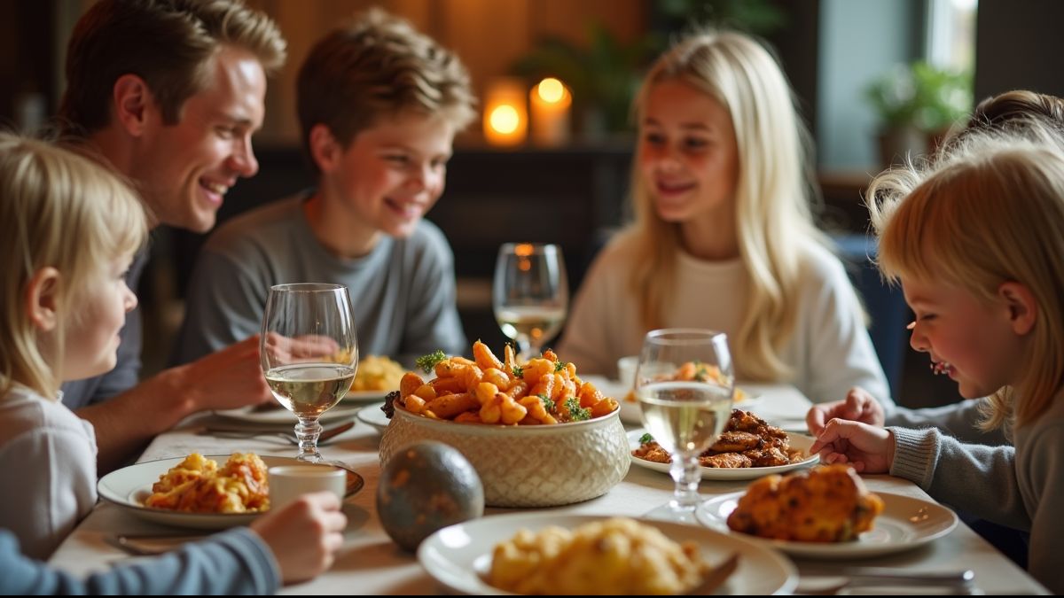 Gezin geniet van een traditionele paasmaaltijd