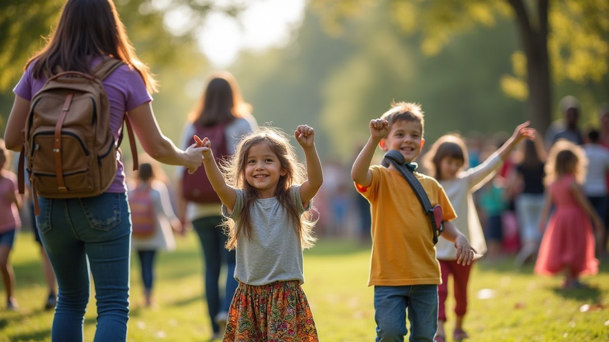 Gezinnen die genieten van buitenactiviteiten en culturele voorstellingen
