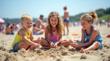 Gezinnen genieten op het strand
