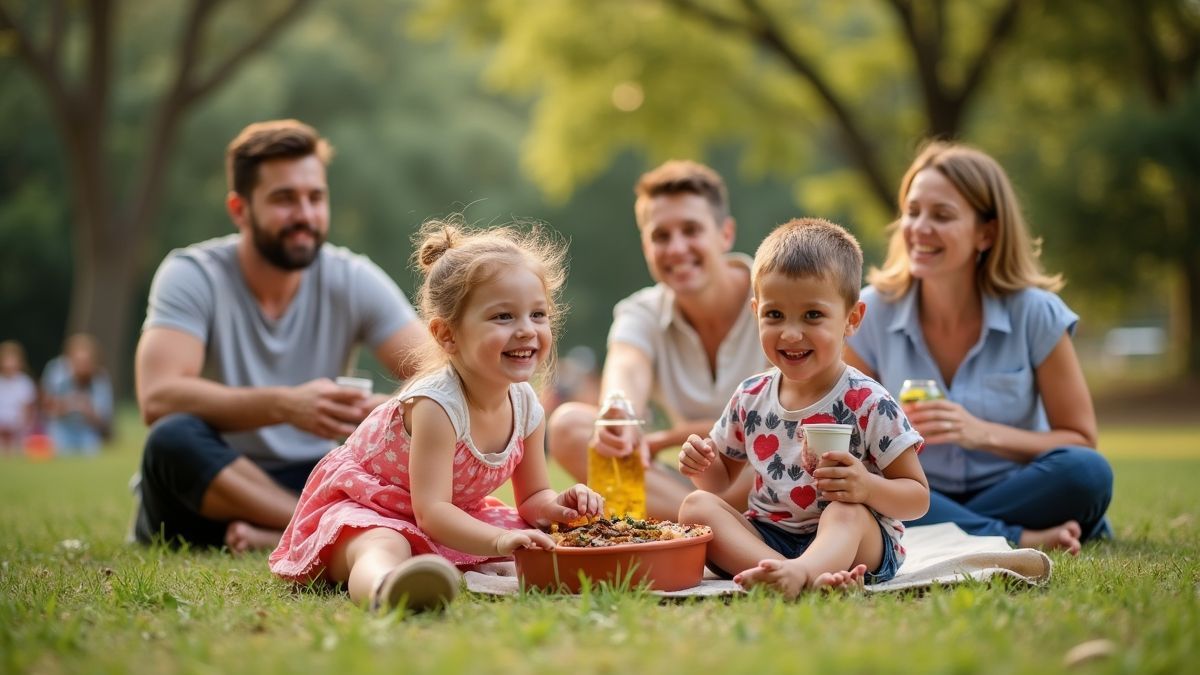 Gezinnen vieren Queensland Dag met eten en spelletjes in een park