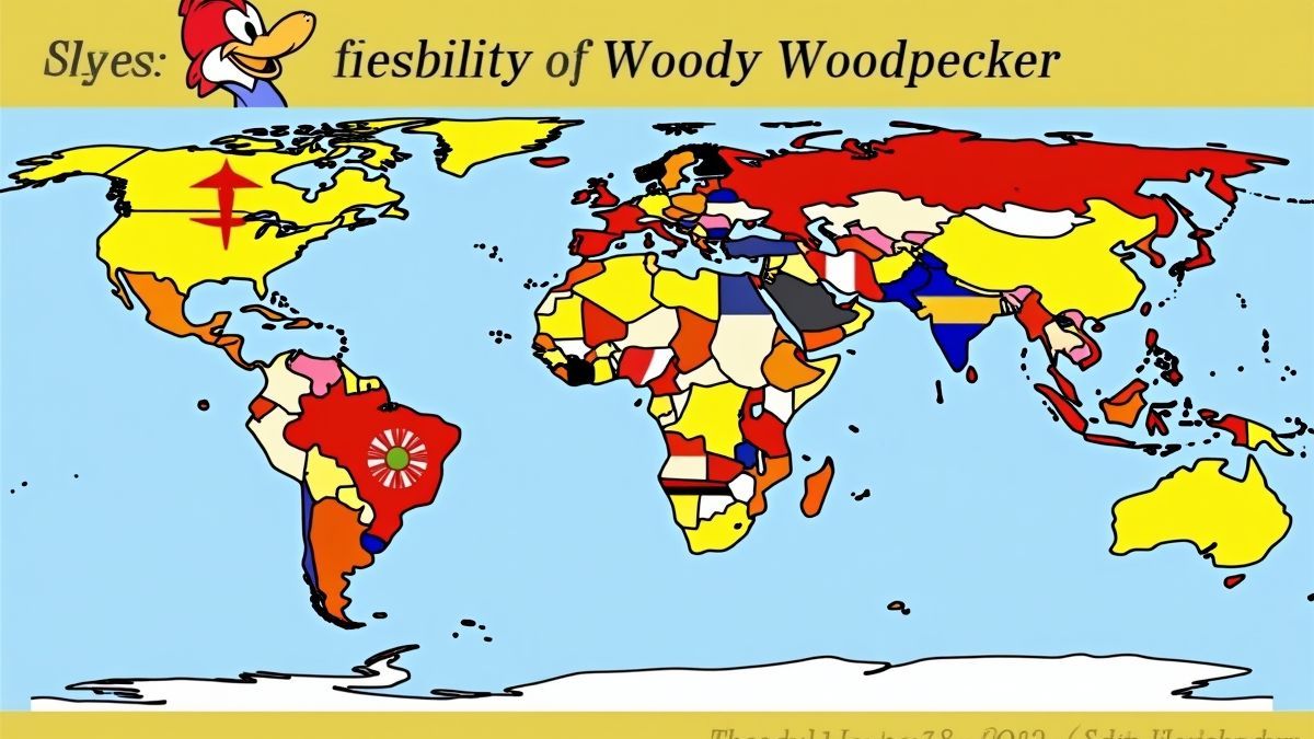 Globale populariteit van Woody Woodpecker geïllustreerd met vlaggen
