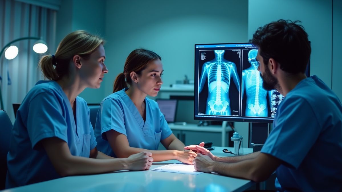 Groep medische professionals die radiografie bespreken