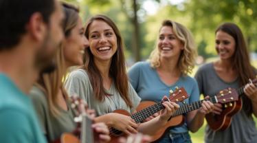 Mensen spelen ukulele