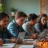 Groep mensen gebruiken digitale apparaten om te leren