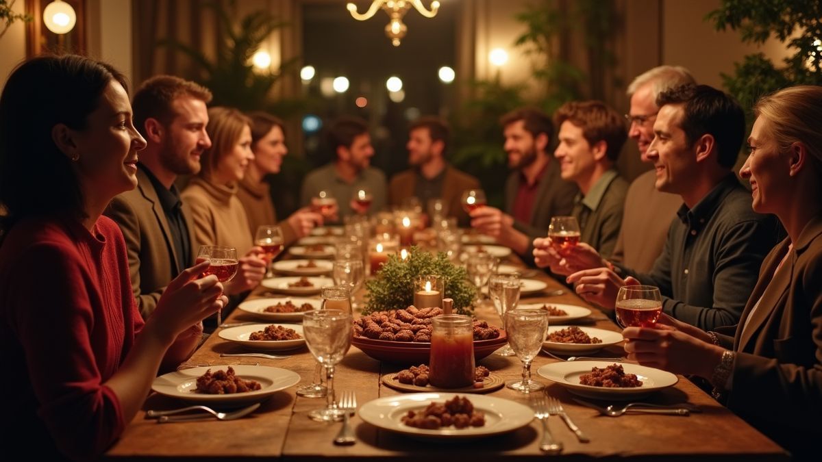 Groep mensen geniet van een feest met gehakt gerechten