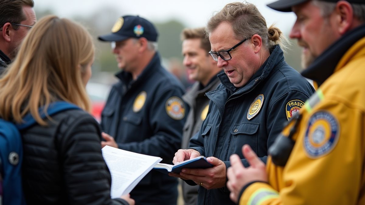 Groep noodhulpverleners die kennis delen tijdens een evenement