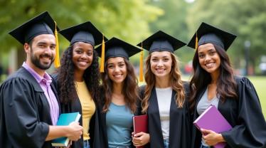 Groep studenten viert hun toekomstige educatieve successen in een park