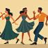 Groep van mensen die Lindy Hop dansen in vintage stijl