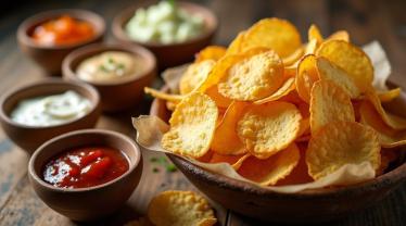 Verschillende smaken aardappelchips op een tafel.