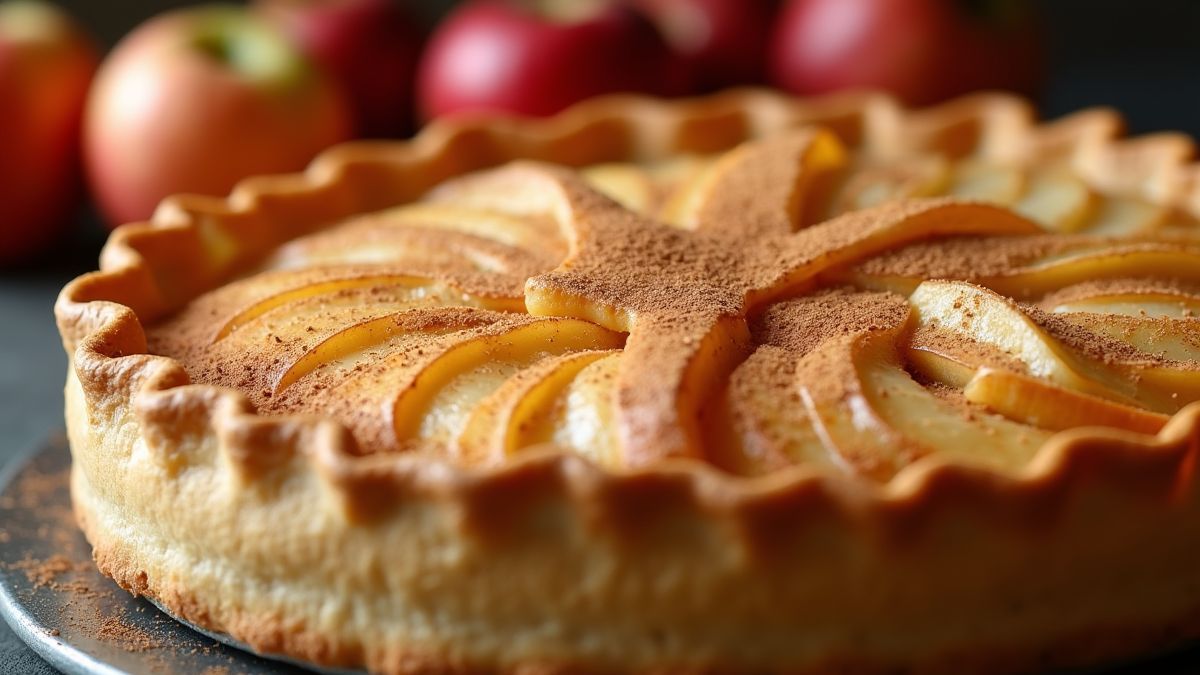 Heerlijke appeltaart met een gouden korst en kaneel