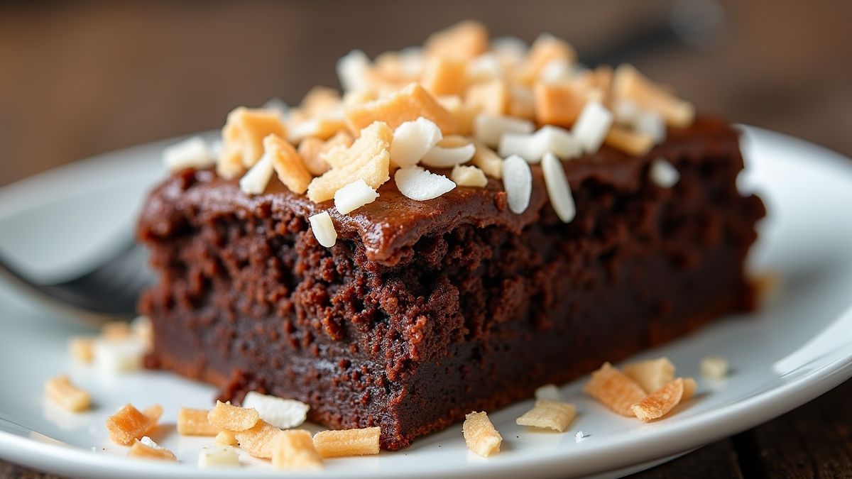Heerlijke Duitse chocoladetaart brownie met kokos topping