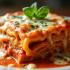 Heerlijke lasagna met gesmolten kaas en verse kruiden