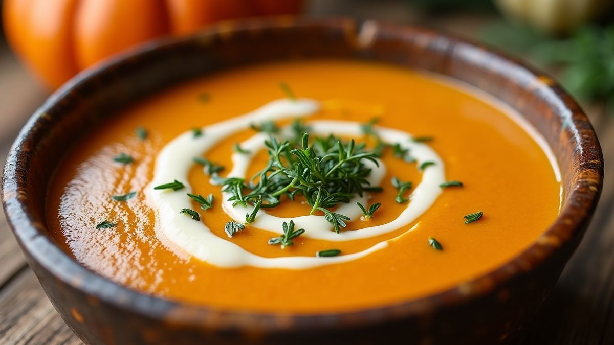 Heerlijke pompoensoep met kruiden en room