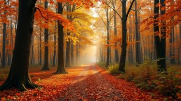 Herfstlandschap met kleurrijke bladeren in een Belgisch bos