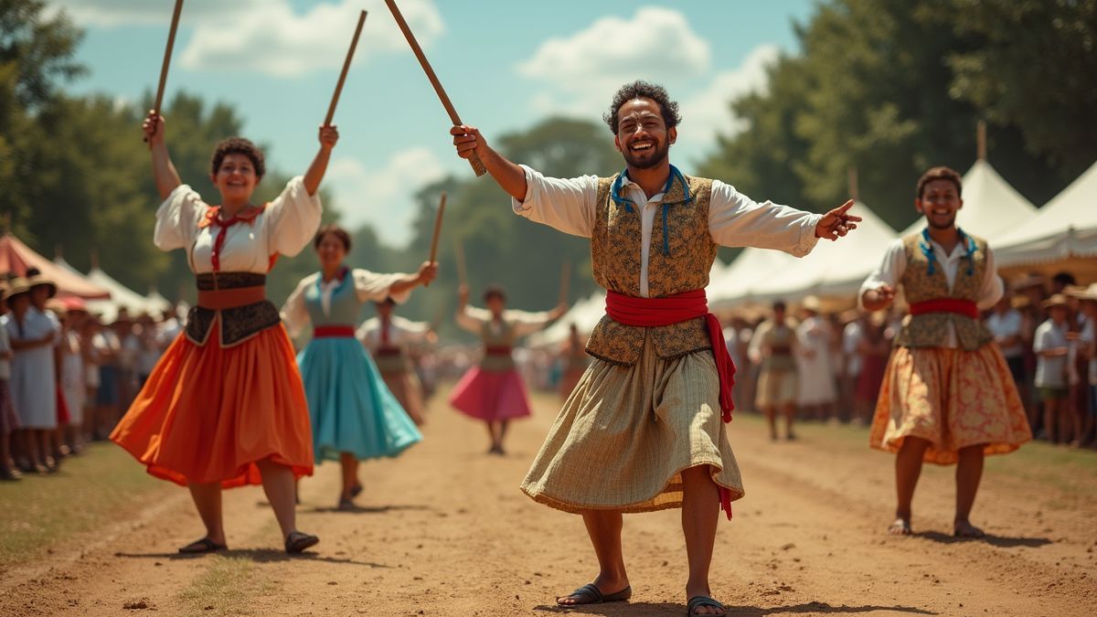 Historisch baton twirling evenement met deelnemers in kleurrijke kostuums