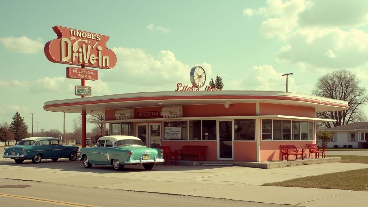 Historisch beeld van een oude drive-in restaurant in de jaren '50